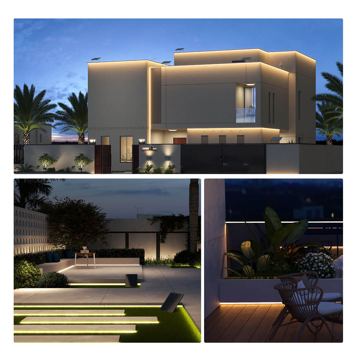 شرائط مرنة تعمل بالطاقة الشمسية VG تحصل على حياة ملونة 2835 SMD IP65 RGB مسبح فيلا خارجية