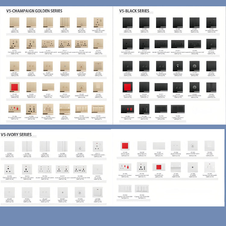 سلسلة VMAX V5 مفتاح ومقبس أبيض أسود ذهبي