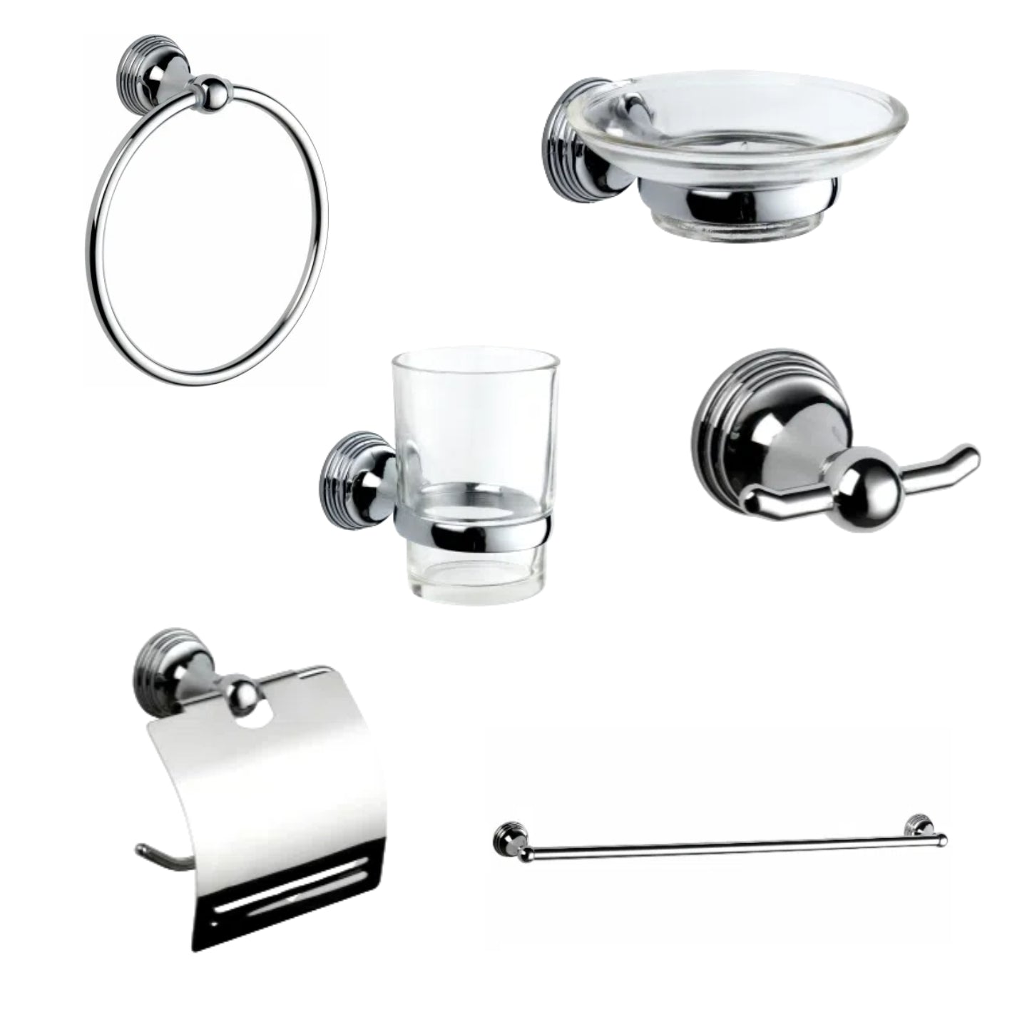 مجموعة إكسسوارات الحمام MODI المكونة من 6 قطع: رف مناشف، رف مناشف ورقية، صندوق صابون