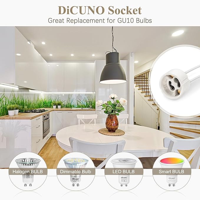 GU10 Base Socket G5.3 Base Socket, 600°C Heat Resistant Max 250V 300W, Ceramic Lamp Holder & Silicone Wire Connector 6-Pack