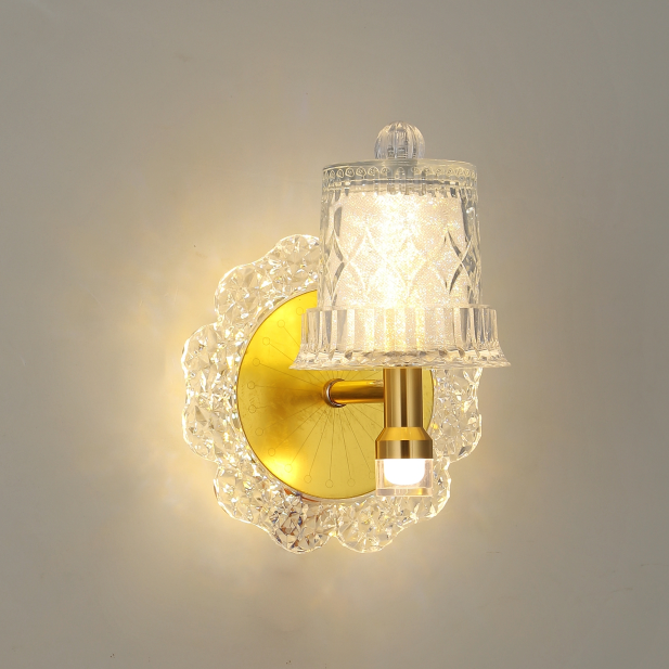 مصباح حائط Vmax V-WL24610RF-B إضاءة زخرفية بثلاثة ألوان ذهبية اللون بتصميم كريستالي مع حديد