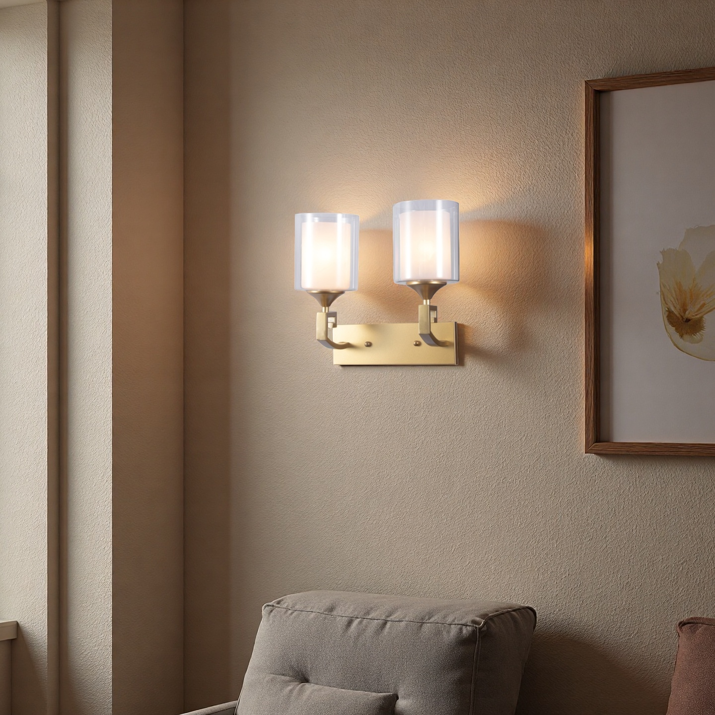 مصباح حائط LED مزدوج الرأس VMAX V-WL04R-2 مصباح زخرفي ذهبي اللون E27 احصل على قطعتين من مصابيح E27 مجانًا (لون WW)