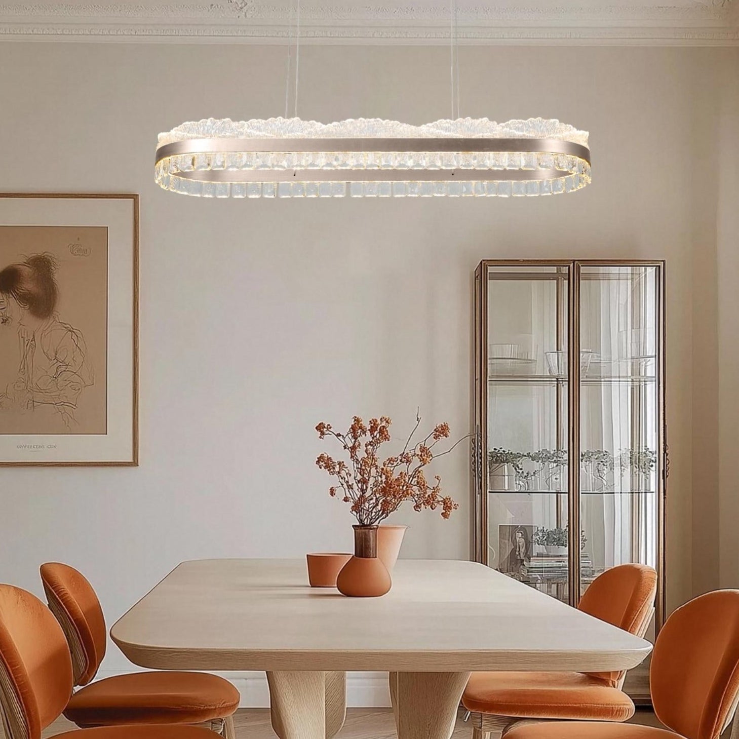 مصباح معلق LED من VMAX SD25180EF بإضاءة زخرفية من الكريستال الشفاف لغرفة المعيشة وغرفة الطعام بثلاثة ألوان 