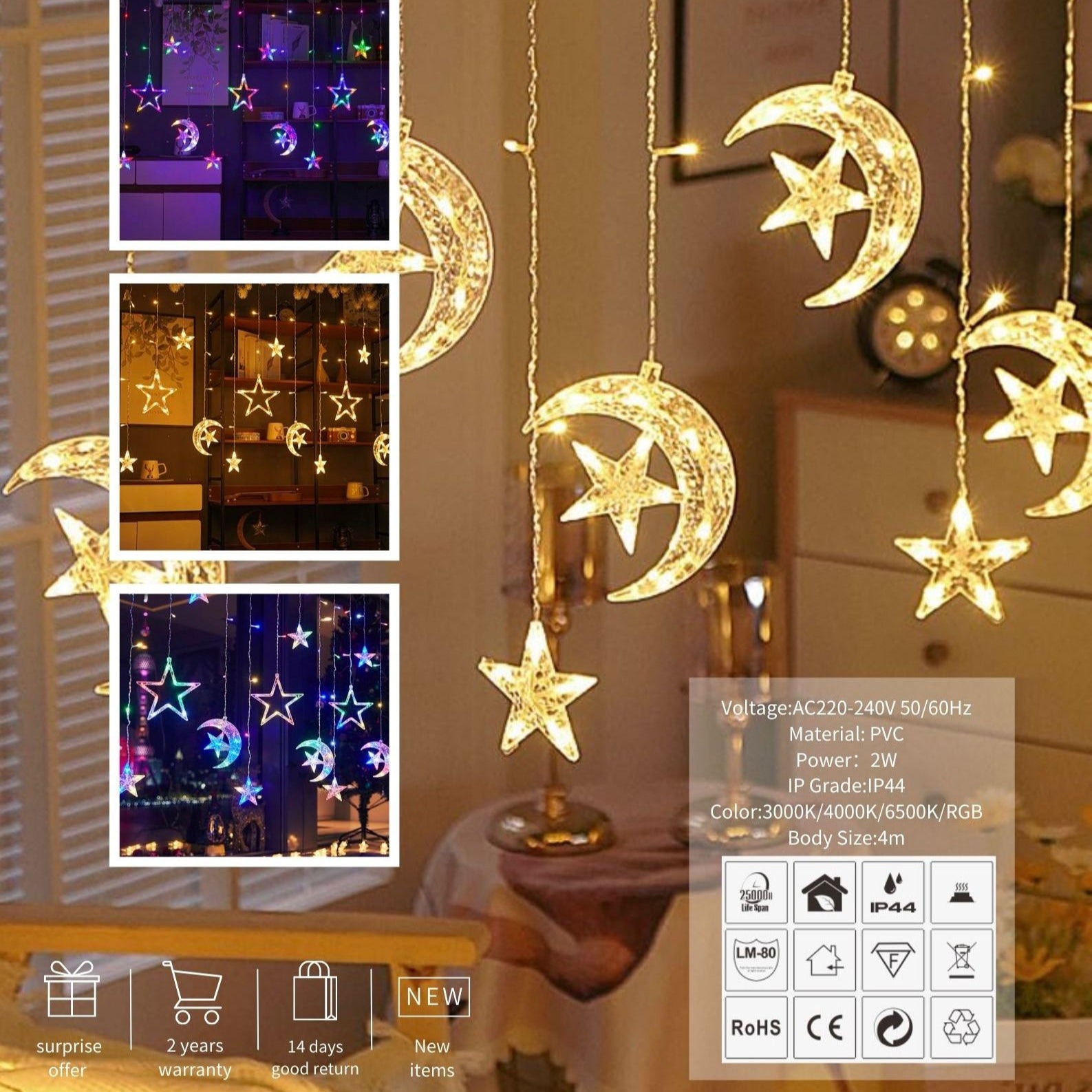 MODI MD-220V-R8-138-IP44 line colored strip lamp holiday light decorative RGB 4M star moon light