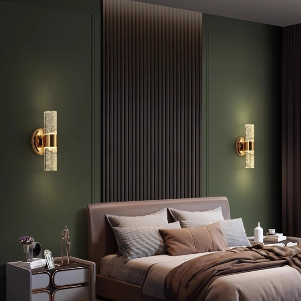 مصباح حائط LED WL3160CF من Vmax مصباح ديكور لغرفة النوم والفندق وصالة العرض الداخلية بمشبك معدني ذهبي 