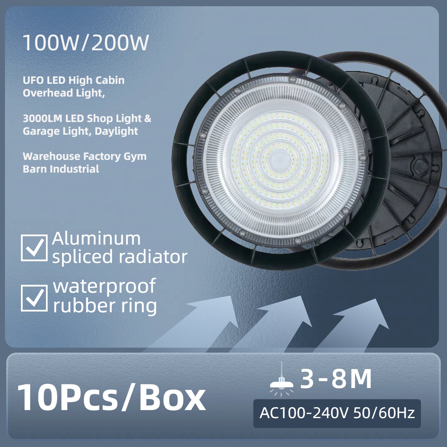 MODI LED high bay MLD23100 23200 UFO LED High Cabin Overhead Light,  3000LM LED Shop Light & Garage Light, Daylight  Warehouse Factory Gym Barn Industrial 100w 200w 6500K