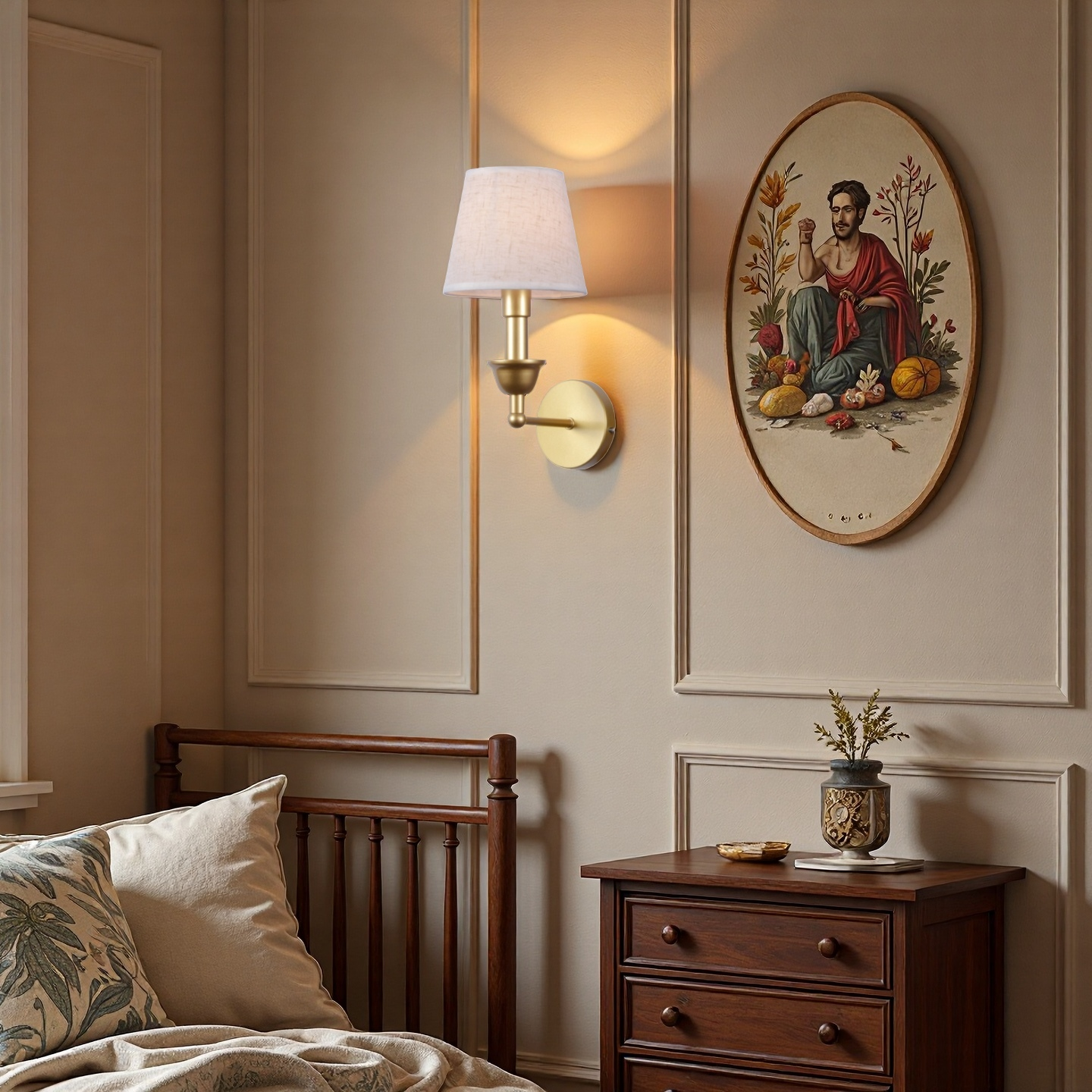 مصباح حائط LED للديكور المنزلي VMAX WL03R-1 WL03R-2 من القماش الأمريكي القديم غطاء من القماش الحديدي مصباح E14 مزدوج مجاني (لون WW) 