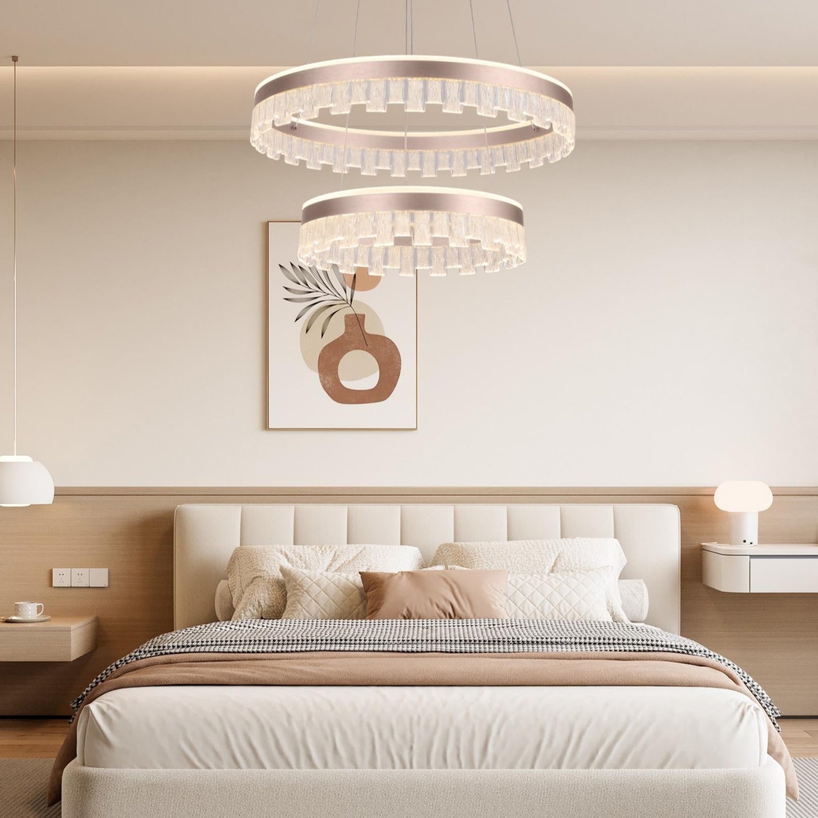 مصباح معلق LED VMAX SD254100RF لغرفة الطعام وغرفة المعيشة متوفر بثلاثة ألوان ودرجات حرارة حلقة مزدوجة مستديرة 