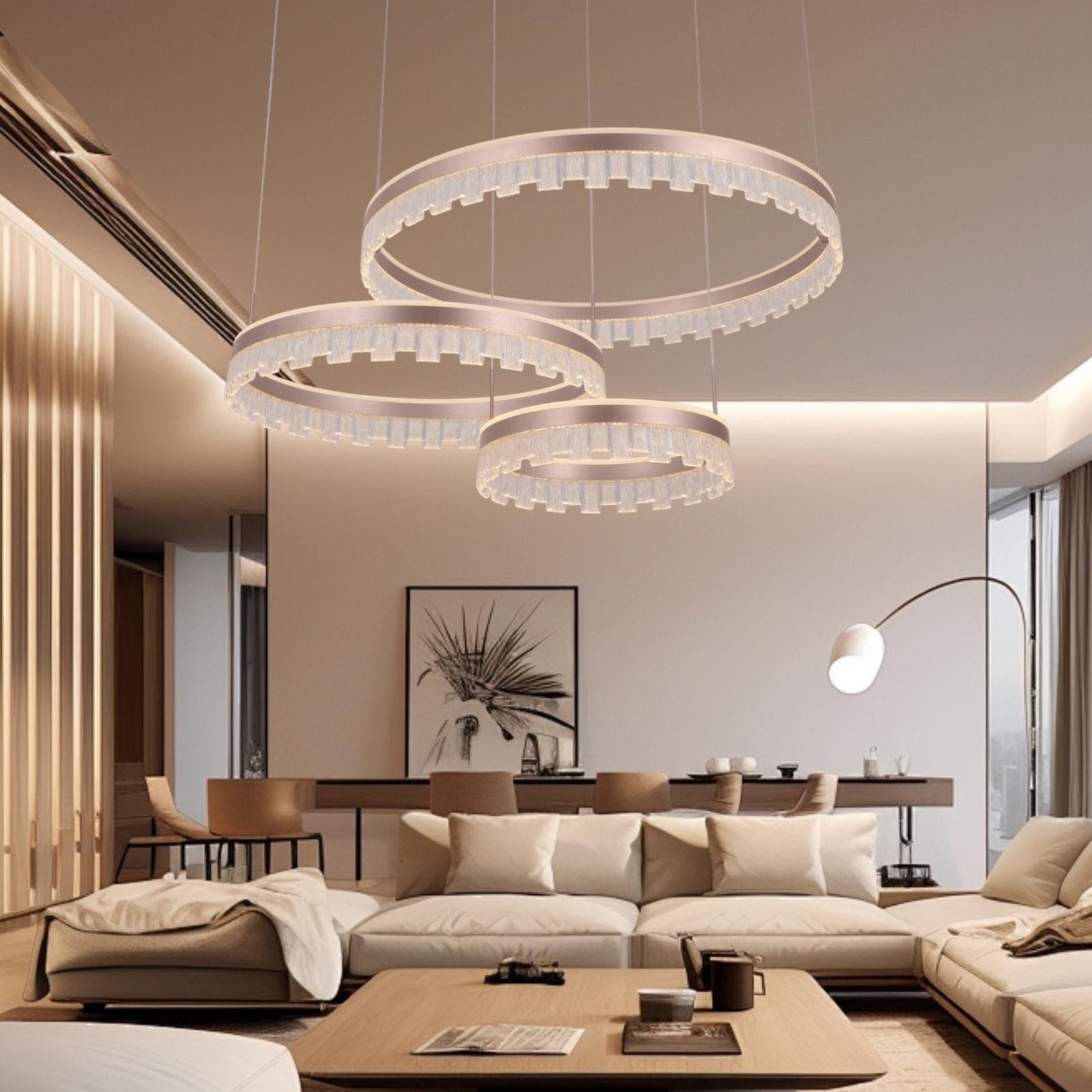 مصباح معلق LED VMAX SD254160RF-A لغرفة الطعام وغرفة المعيشة، 3 ألوان ودرجات حرارة متوفرة، حلقة ثلاثية 